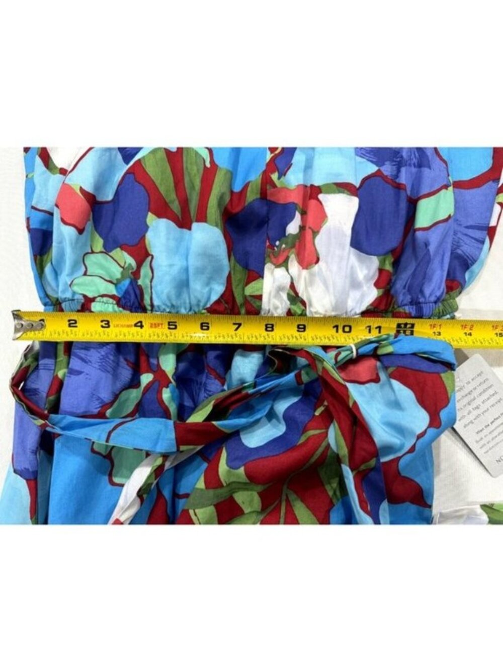 Maggy London Blue Floral Midi Dress Short Sleeves Cotton Blend US 12 - Picture 10 of 11